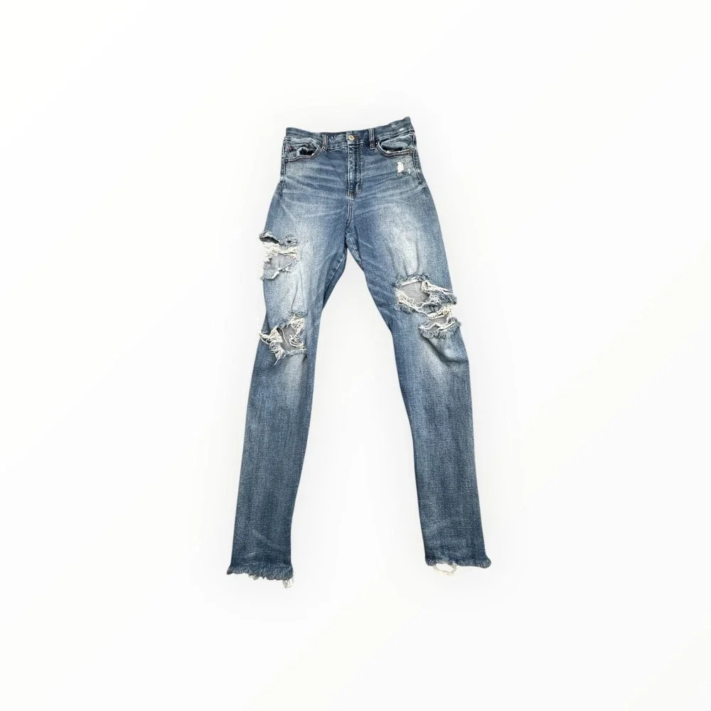 American Eagle Jegging Womens 6 Blue Curvy Super Hi-Rise Distressed Raw Hem Jean